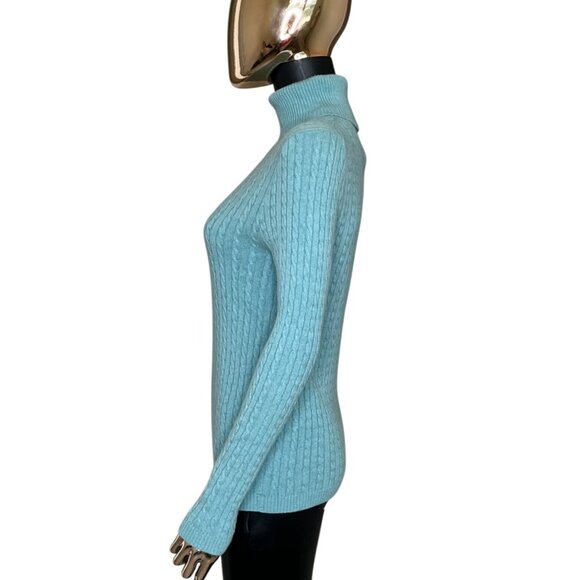 Lord & Taylor Cashmere Blend Cable Knit Turtleneck Sweater Light Blue Size Large - Picture 7 of 10